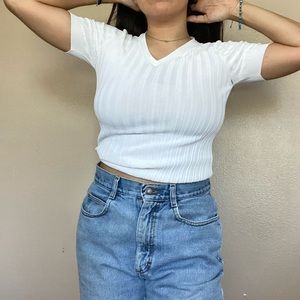 Vintage White V Neck White Top Size Small